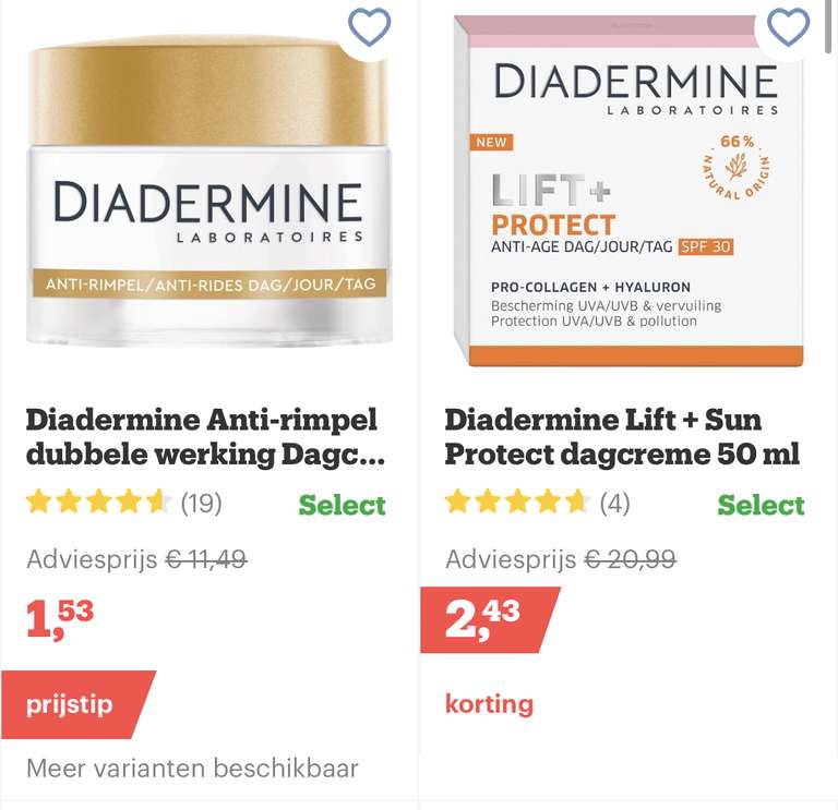 [bol.com] meerdere prijsfouten gezichtsverzorging van dit merk; Diadermine
