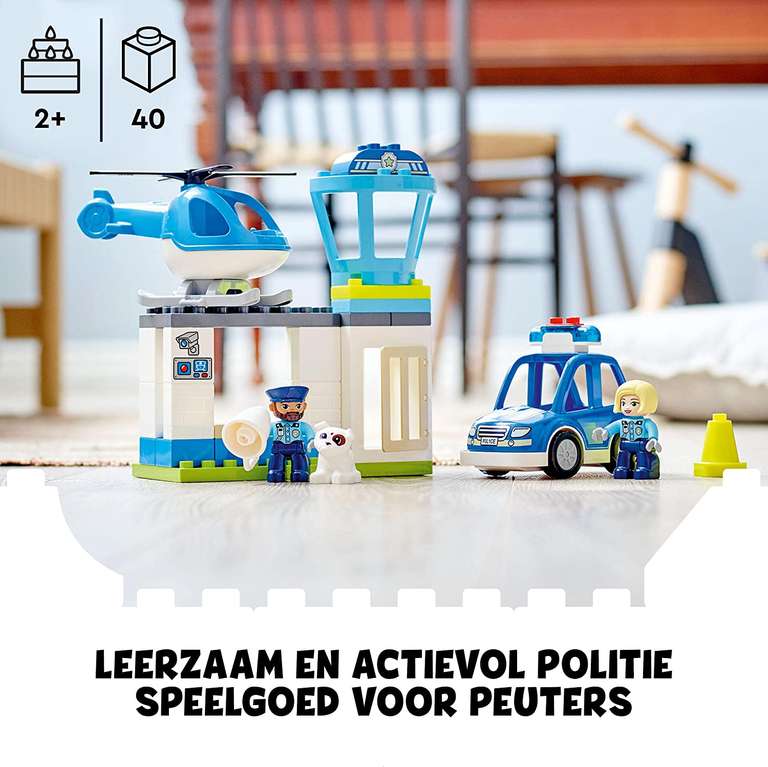LEGO 10959 DUPLO Politie Station & Helikopter Push & Go Auto met Lichten en Sirene Plus Helikopter Speelgoedset