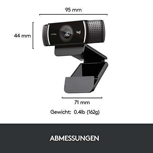 Logitech C922 PRO Webcam mit Stativ, Full-HD 1080p, 78° Sichtfeld