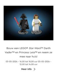 Gratis Lego Star Wars Darth Vader & Leia bouwen in de Lego Store (Amsterdam, Den Haag, Leidschendam, Utrecht) op 3 en 5 mei