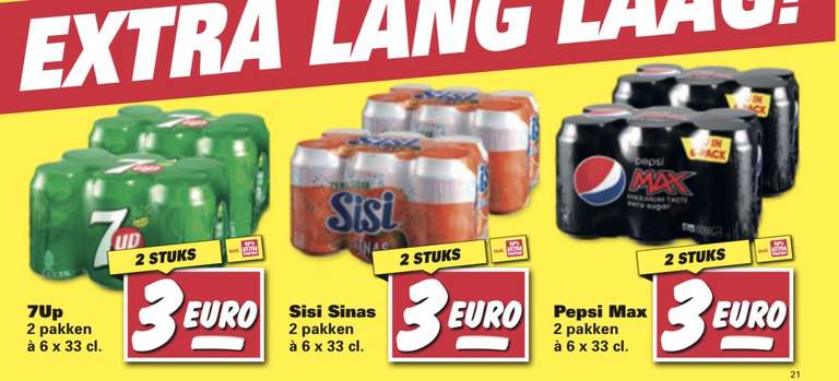 Pepsi, Sisi en 7-Up 12 blikjes €3,-