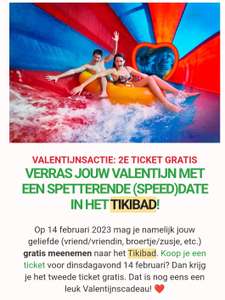2e kaartje gratis Tikibad op Valentijnsdag