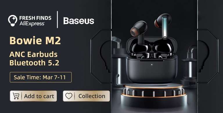 Baseus Bowie M2 TWS in-ear koptelefoon voor €27,30 met coupons @ Aliexpress