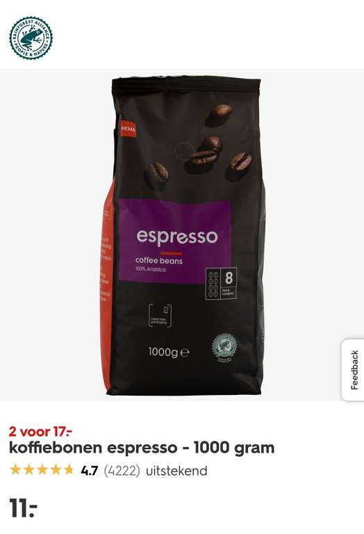Hema koffiebonen (2 kilo €17)