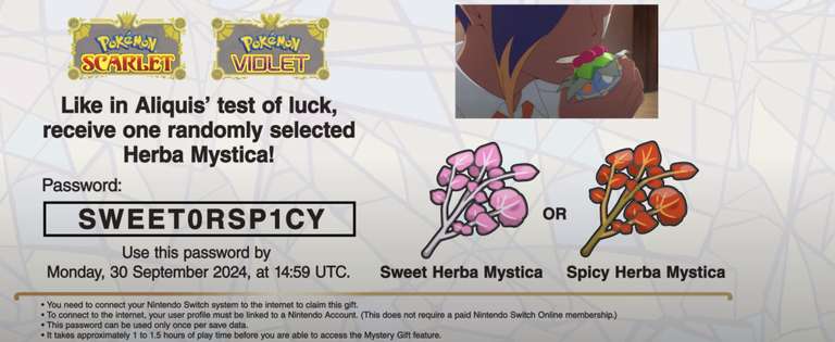 Pokemon Scarlet en Violet ontvang een gratis Herba Mystica!