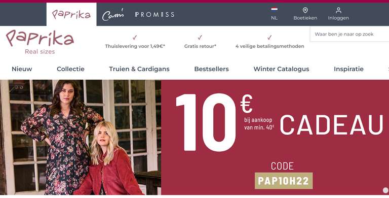 Geniet van 10€ korting bij Paprika op aankoop van min. 40€ Mode voor vrouwen met een maatje meer