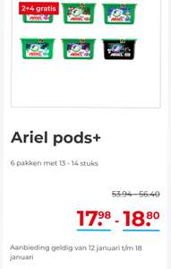 Ariel pods+ 6 pakken met 13 - 14 stuks 2+4 gratis