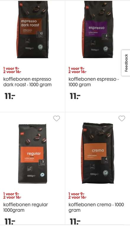 2x 1kg koffiebonen voor 16 euro alleen online Hema