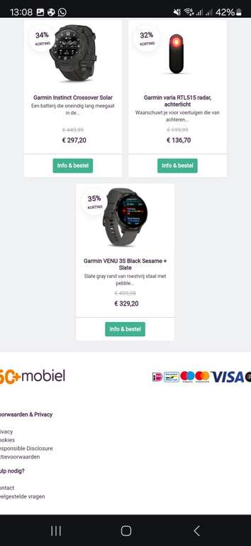 Veel Garmin tot 35% korting bij 50+ mobiel voordeelshop