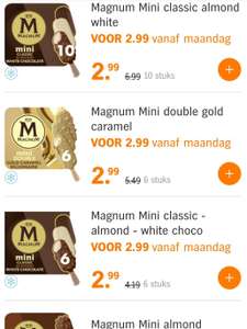 Alle Magnum ijs 2,99 per pak bij Albert Heijn