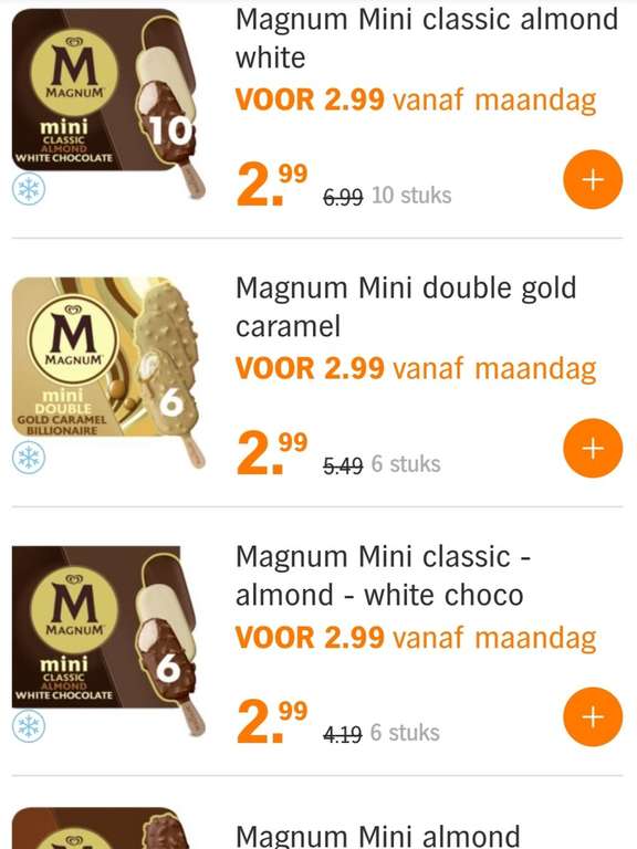 Alle Magnum ijs 2,99 per pak bij Albert Heijn