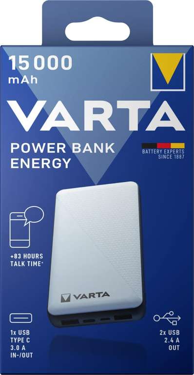 VARTA Power Bank Energy 20000 + oplaadkabel, 20000 mAh AmazonNL