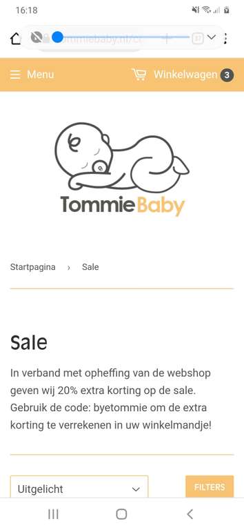 Opheffingssale webshop Tommie Baby tot 50% + 10% extra korting