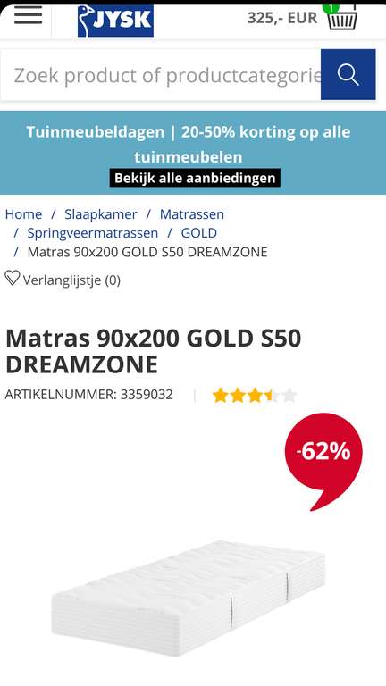 Gold matras bij Jysk 50-60% korting