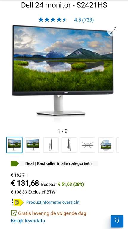 Dell 24 monitor - S2421HS -28% via dell.com