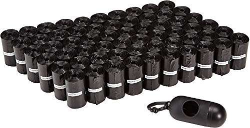 Amazon Basics Hondenpoepzakjes met dispenser en linnen clip - zonder geurstof, verpakking van 900, 33 x 23 cm, zwart