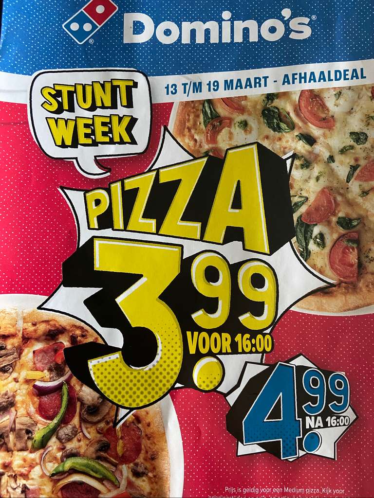 Surrey Overvloed spion Domino's pizza stuntweek - alle medium pizza's voor €3,99/€4,99 bij afhaal  - Pepper.com