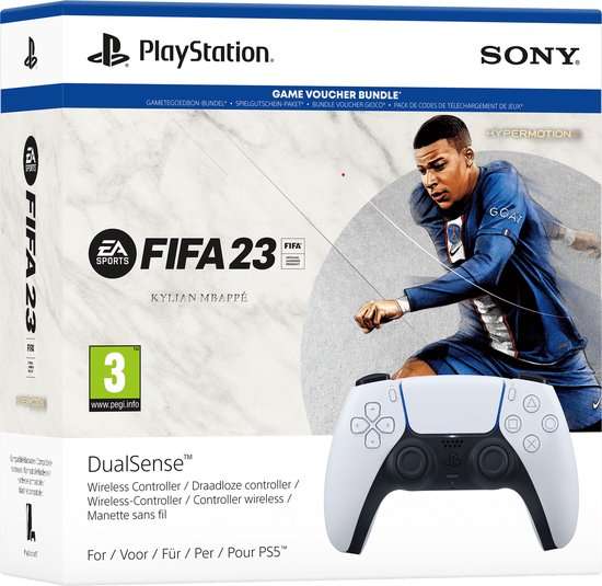 [select deal bol.com] Sony PS5 DualSense draadloze controller - Wit + FIFA 23 PS5 Voucher €44,99