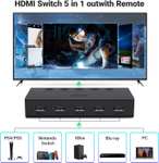 UGREEN HDMI 2.0 Switch 4K@60Hz 5 in 1 voor €25,89 @ Amazon NL