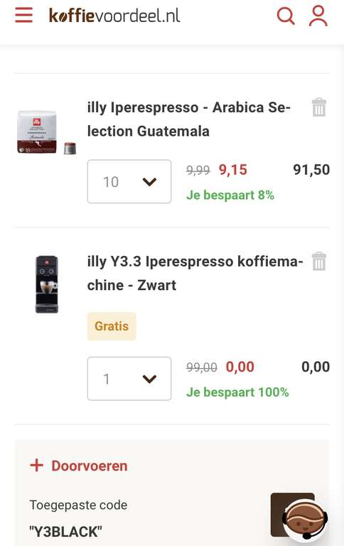 Iperespresso koffiemachine (€99) cadeau bij aankoop van 10 pakken koffie (€92) Totaal 180 capsules
