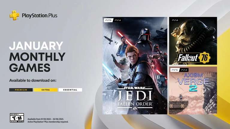 PS+ games Januari 2023 - Star Wars Jedi Fallen Order, Fallout 76 en Axiom Verge 2 PS5/PS4