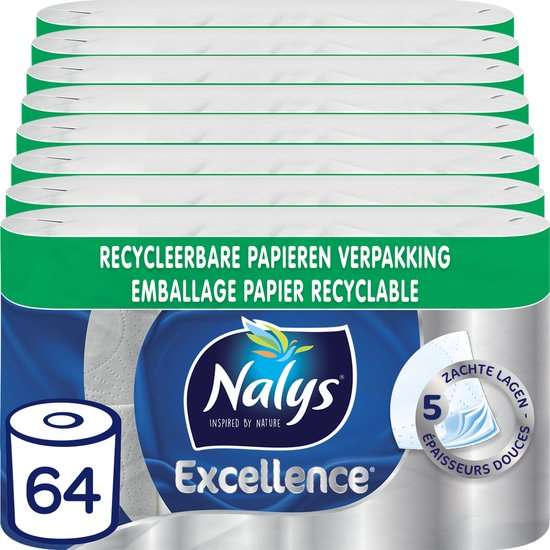 Tijdelijk 32.50 Nalys Excellence Maxi-Vellen Toiletpapier 5 Lagen 64 rollen