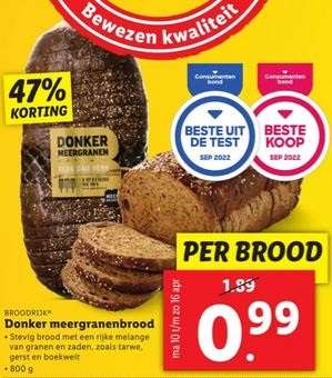 Donker meergranen brood, € 0,99 p/st @ Lidl