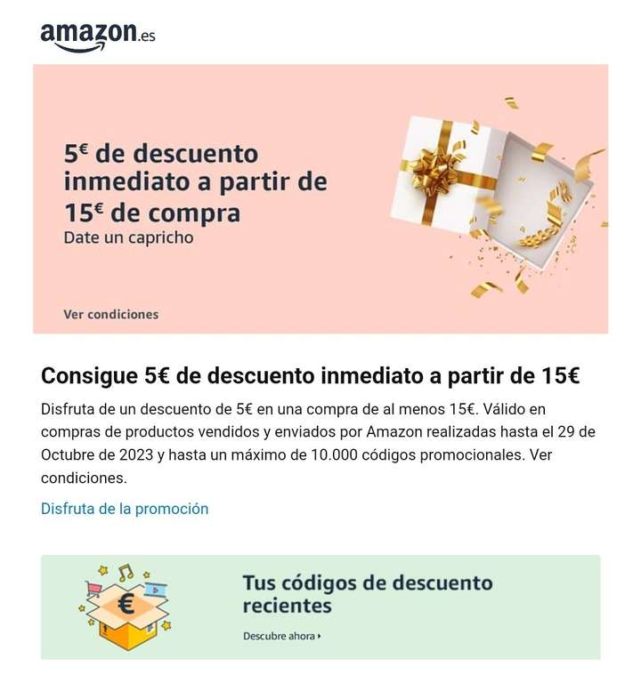 Amazon.es 5 euro korting vanaf 15 euro
