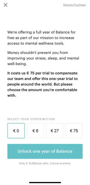 Balance app - 1e jaar gratis (nieuwe gebruikers)
