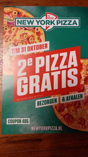 2e pizza gratis New York Pizza Alkmaar, Assendelft, Beverwijk, Heemskerk, Wormerveer (en misschien wel meer!)