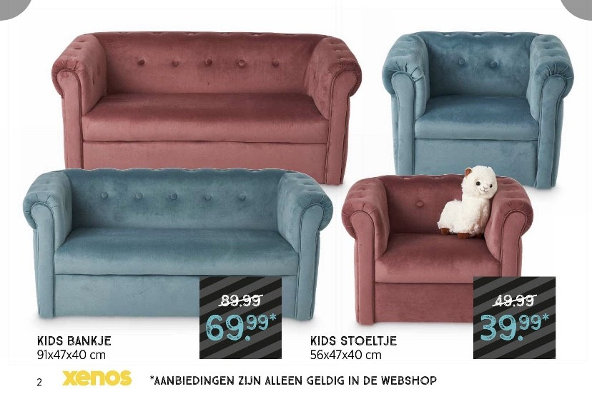 Kinderfauteuil velvet Xenos (blauw &amp; roze) vanaf MAANDAG!